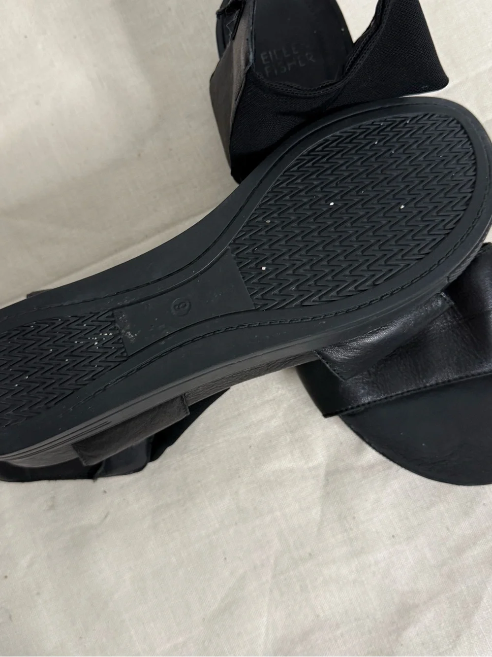 Eileen Fisher Spree Sport Womens 9 Black Leather Mesh Platform Cuff Wrap Sandal